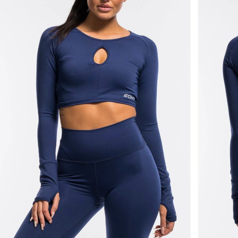 Echt Flex Cropped Long Sleeve - Navy Stripe